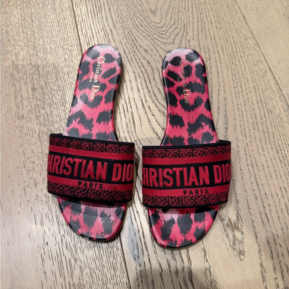 Dior Dway Slides hot pink leopard size 38